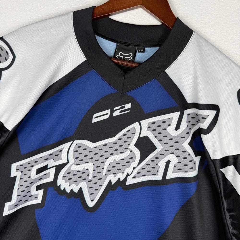 Vintage Y2K Fox Racing Jersey Mens XXL Blue Black 02 MTB Cycling V-Neck